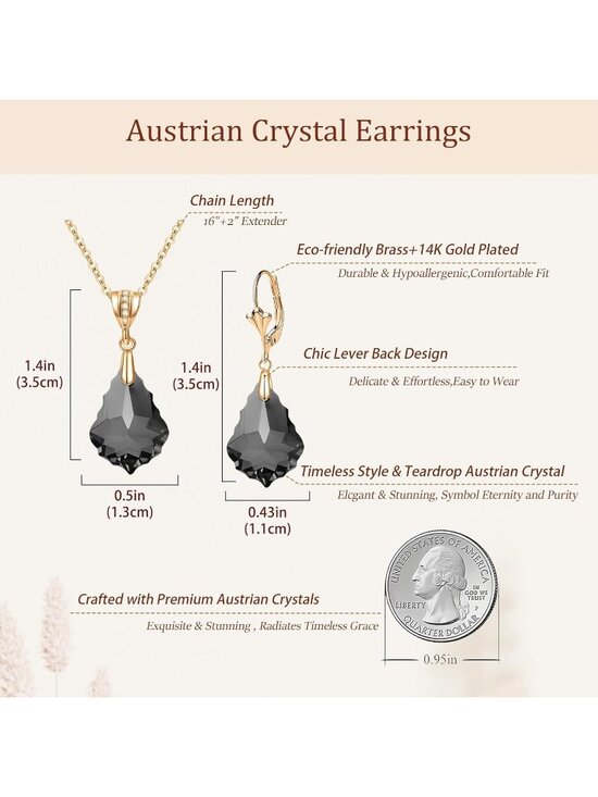 EVEVIC Austrian Crystals Baroque Pendant Necklace Earrings  Women\'s Black Evevic Austrian Crystals Baroque Pendant Necklace Earring
